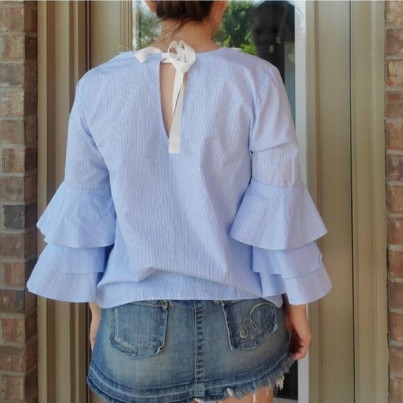 Takara BellSleeves‎ V Neck blue Top - Picture 6 of 9